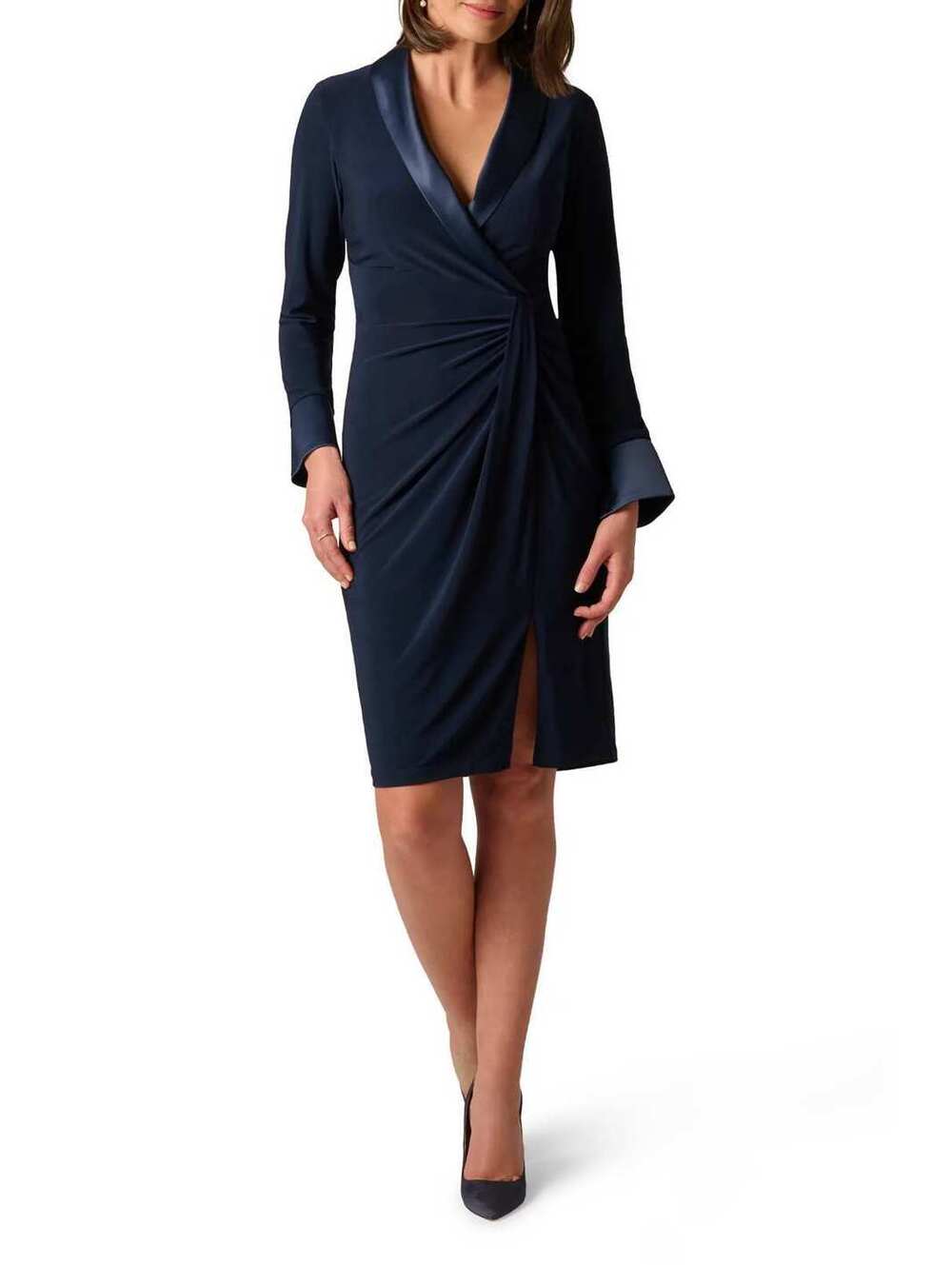 Adrianna Papell Midnight Navy Long Sleeve Jersey Tuxedo Dress  sz 4 Modest NWT